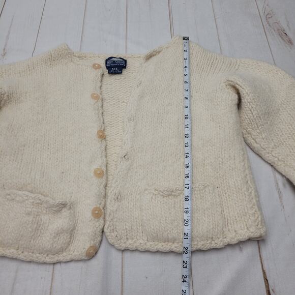 Vintage Rey Wear Wool hand knit Bolivia chunky heavy cream cardigan sweater - Picture 3 of 8